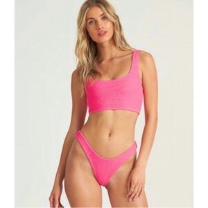 Billabong Summer High Crop Tank Crinkle Ribbed Hike Bikini Set Bubblegum Pink